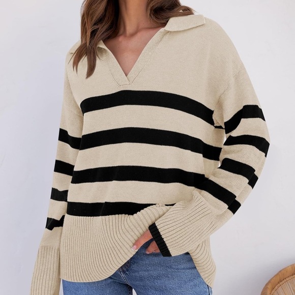 ZESICA Women’s Striped Chunky Knit Oversized Pullover Sweater - Picture 5 of 8